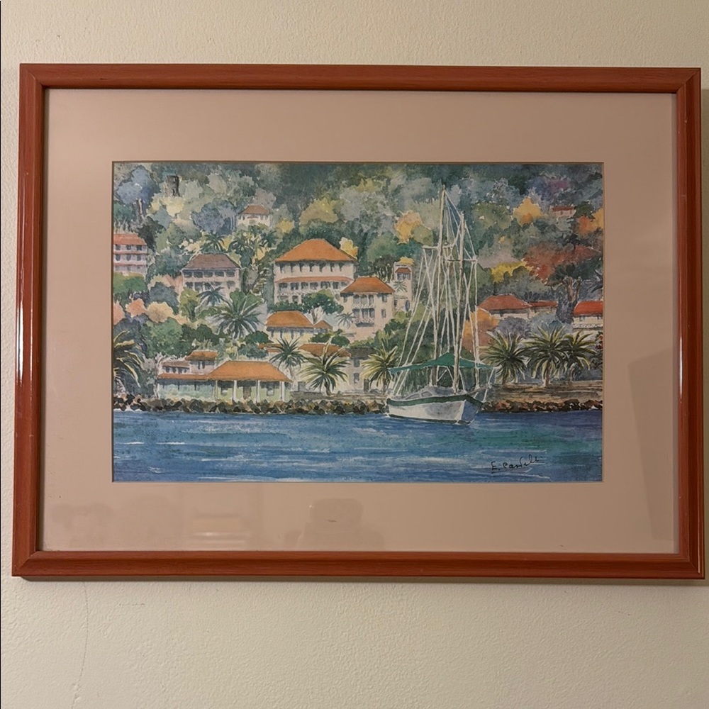 Source Unknown Brown and Blue Coastal Painting